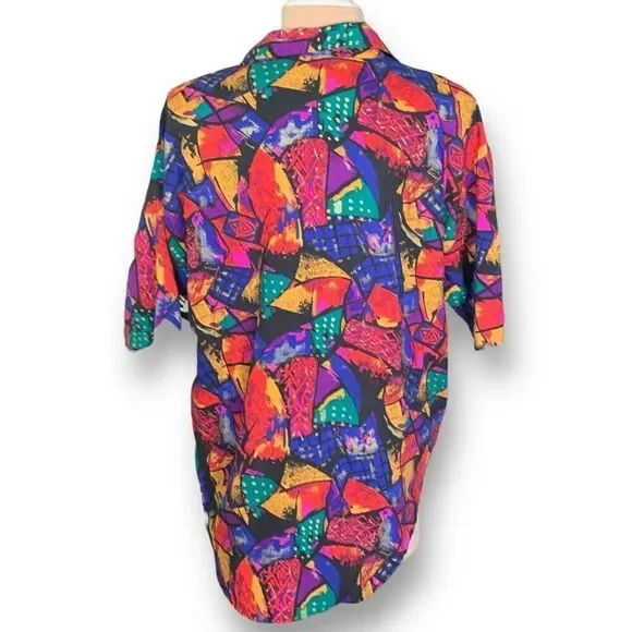 Vintage A Personal Touch Shirt Multicolor Abstract Art Collared Button Up Plus - Picture 3 of 8